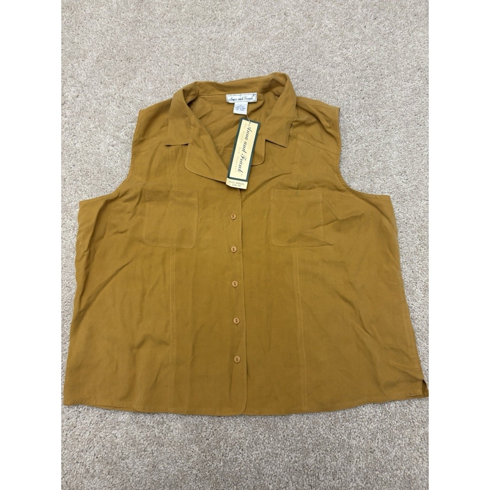 New Anna And Frank 100% Silk Yellow Blouse Top Size XL Sleeveless